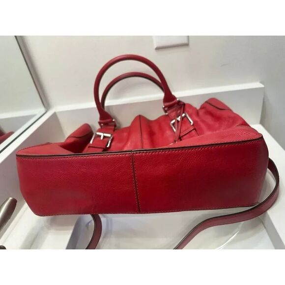 Michael Kors Brookville Red Leather Drawstring Double Handle Satchel Tote Bag - Picture 6 of 7